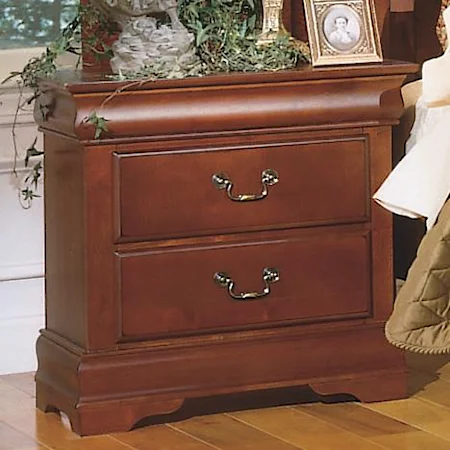 Two-Drawer Nightstand with Traditional Shaped Moulding & Bracket Feet